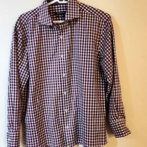 Bugatchi shaped fit shirt top button down plaid gingham work shirt small medium